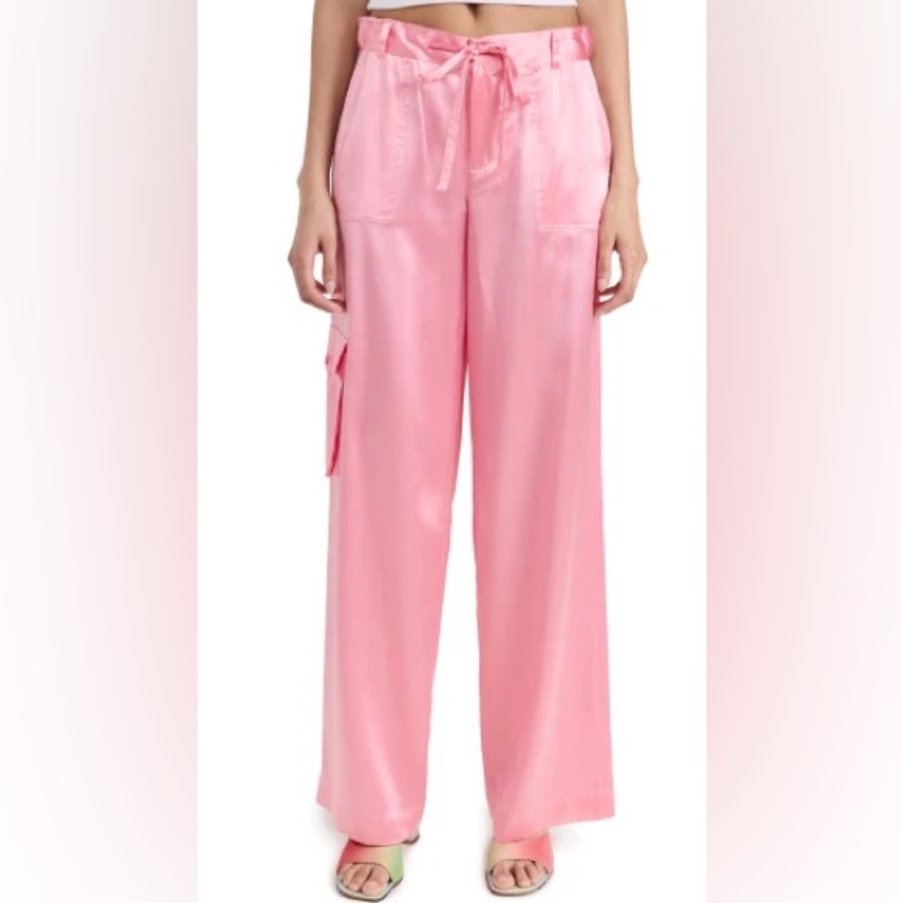 NWOT LoveShackFancy Cedric Silk Cargo Pants in pink